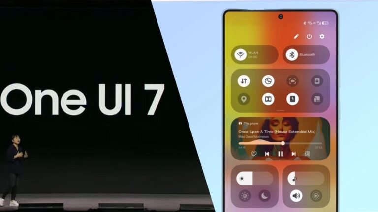 One UI 7 logo next to leaked screenshot of quick settings